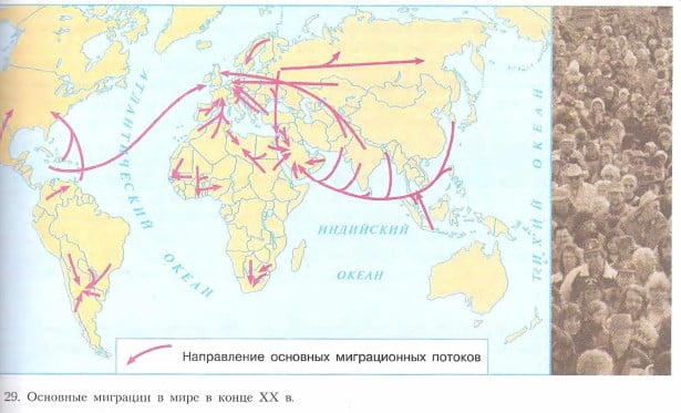 Основные миграции в мире в конце XX в